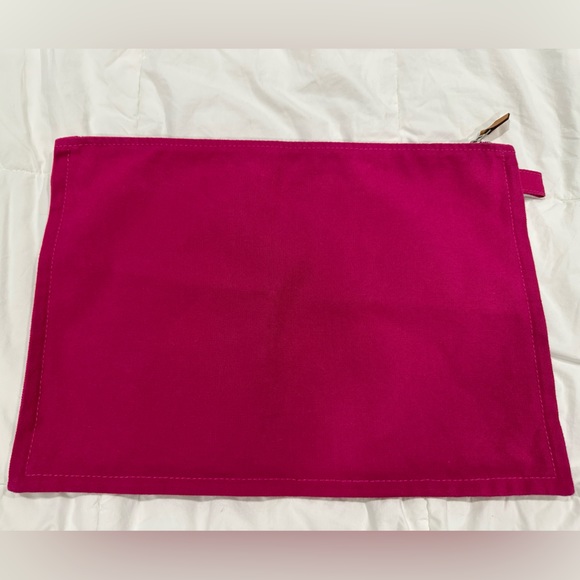 HERMES BORA BORA GM Pink Canvas Leather Cotton Pouch Flat Clutch Bag - Picture 2 of 10